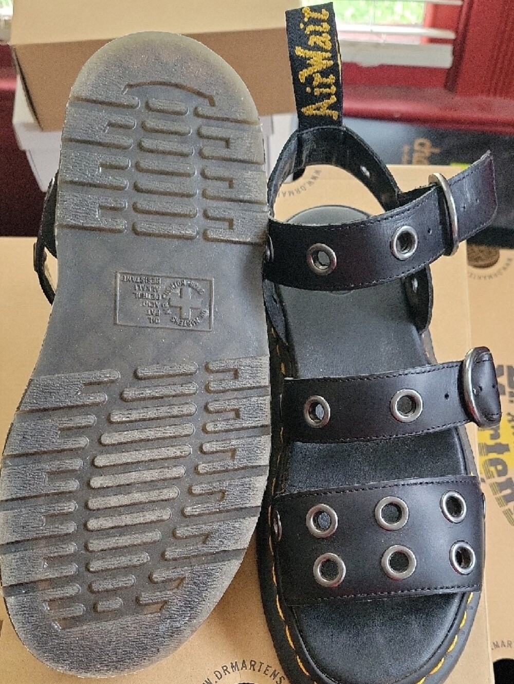 Dr. Martens Black Unisex M8/W9 Gryphon Grommet Sandals - Picture 3 of 7
